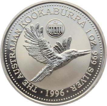 Preview: Australien 1 Dollar 1996 Kookaburra - 1 Unze Feinsilber - Privymark "Germany"